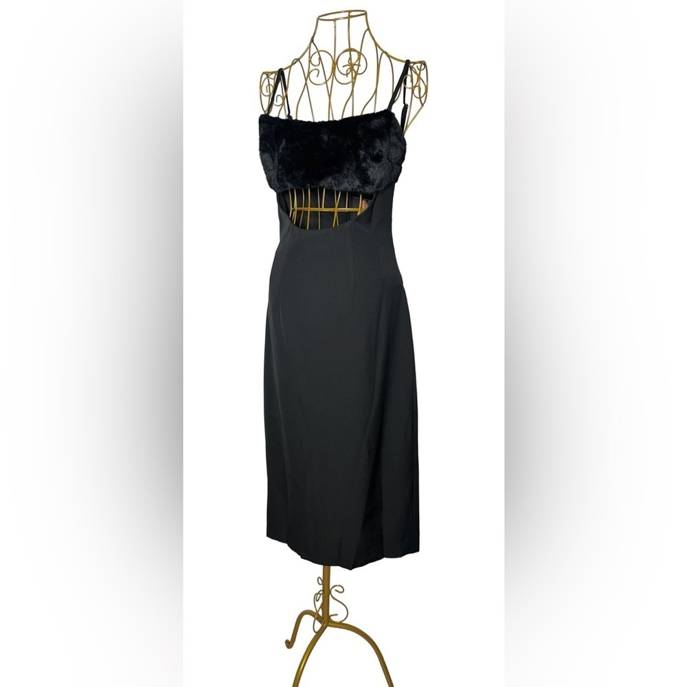 NWT Naked Wardrobe Black Faux Fur Fuzzy Bust Cutout Midi Dress, Small